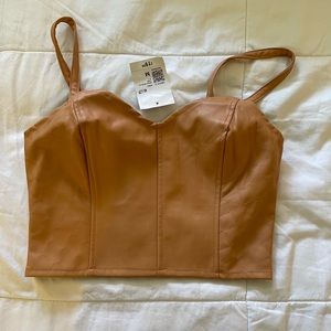 New Brown Faux Leather Crop Top